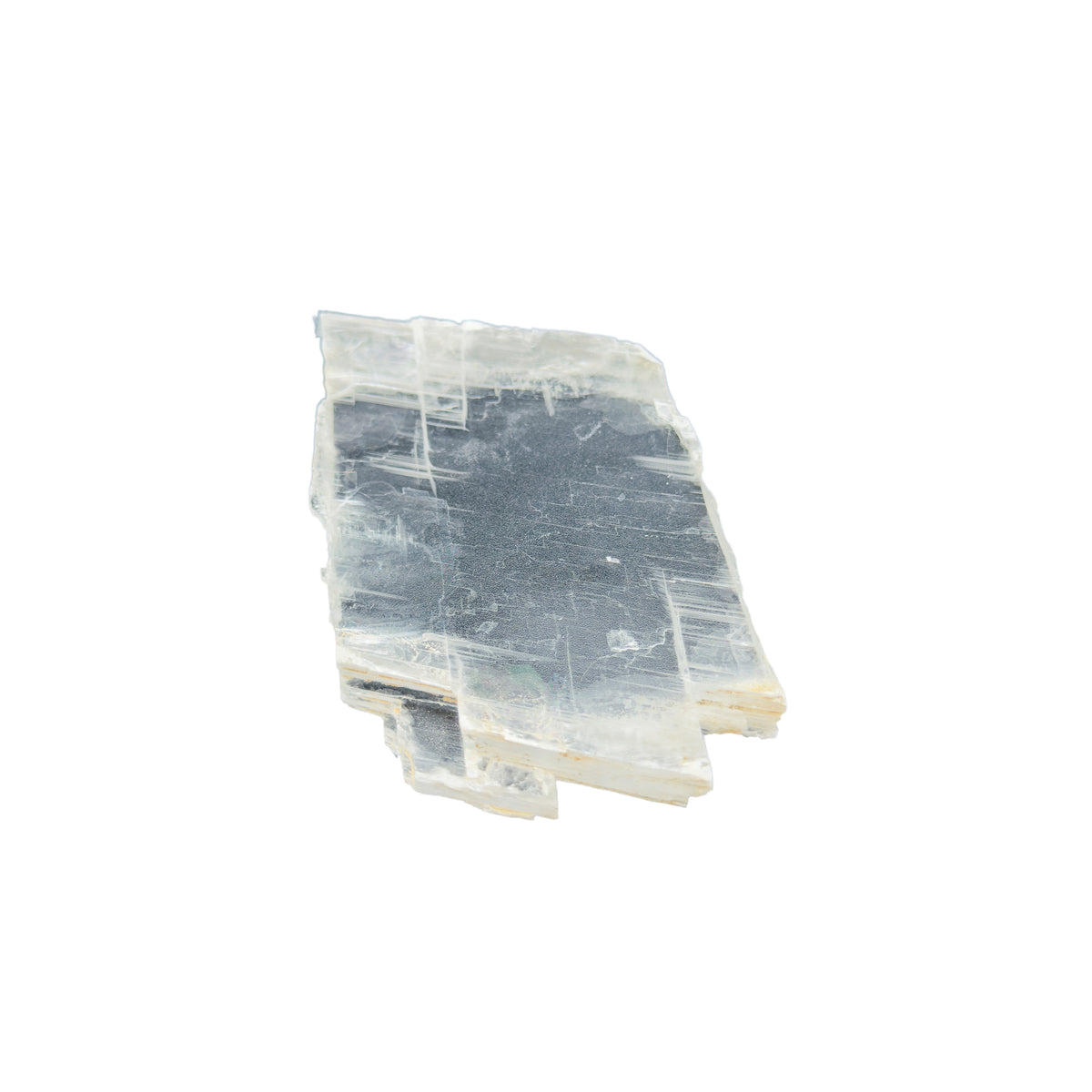 AAA grade selenite clearing slab from New Mexico, top view, translucent white gypsum fiber, specimen 57.