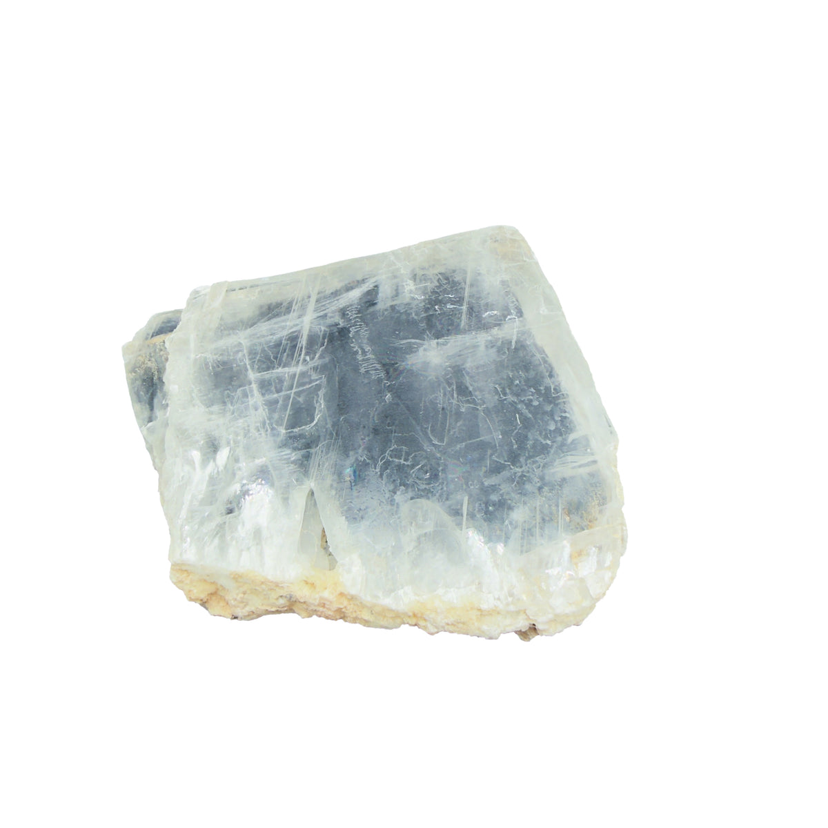 AAA grade selenite clearing slab from New Mexico, detail of the fibrous surface, translucent white gypsum fiber, specimen 58.