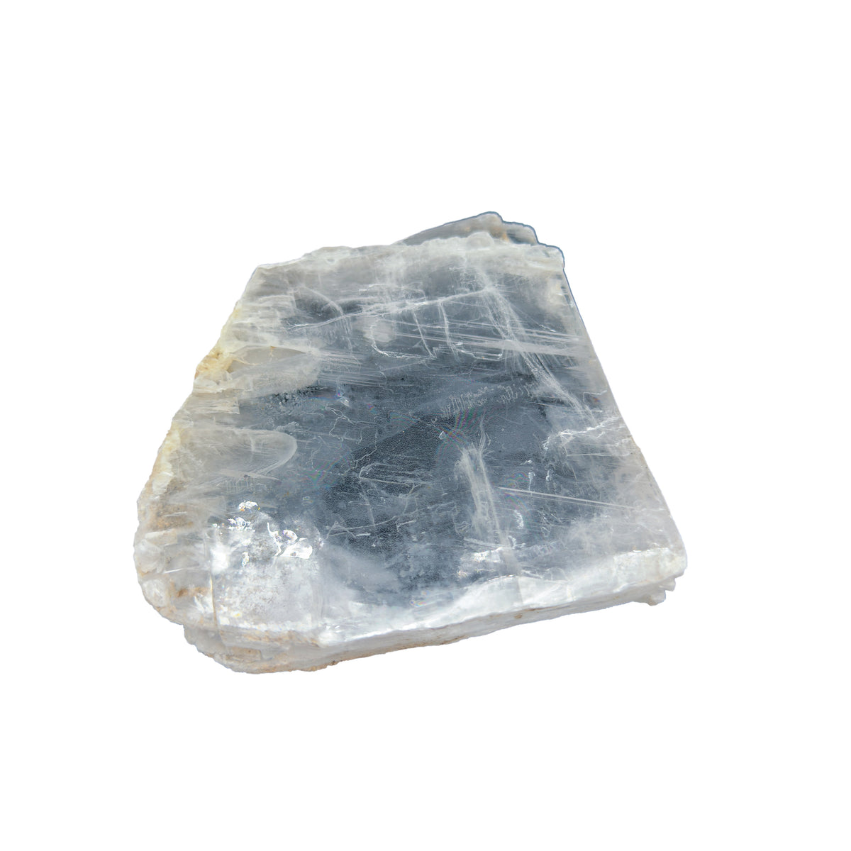 AAA grade selenite clearing slab from New Mexico, top view, translucent white gypsum fiber, specimen 58.