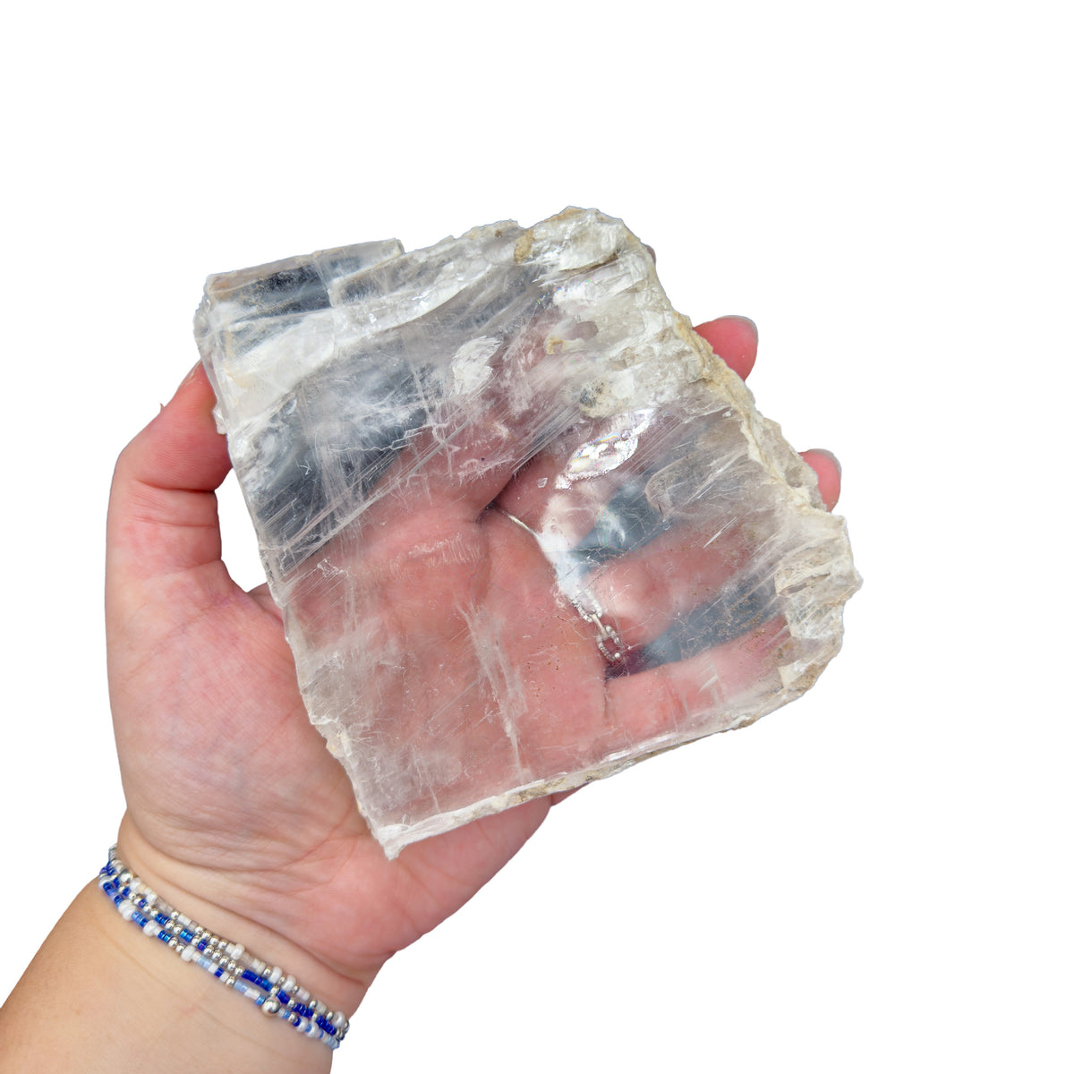 AAA grade selenite clearing slab from New Mexico, further angle, translucent white gypsum fiber, specimen 58.