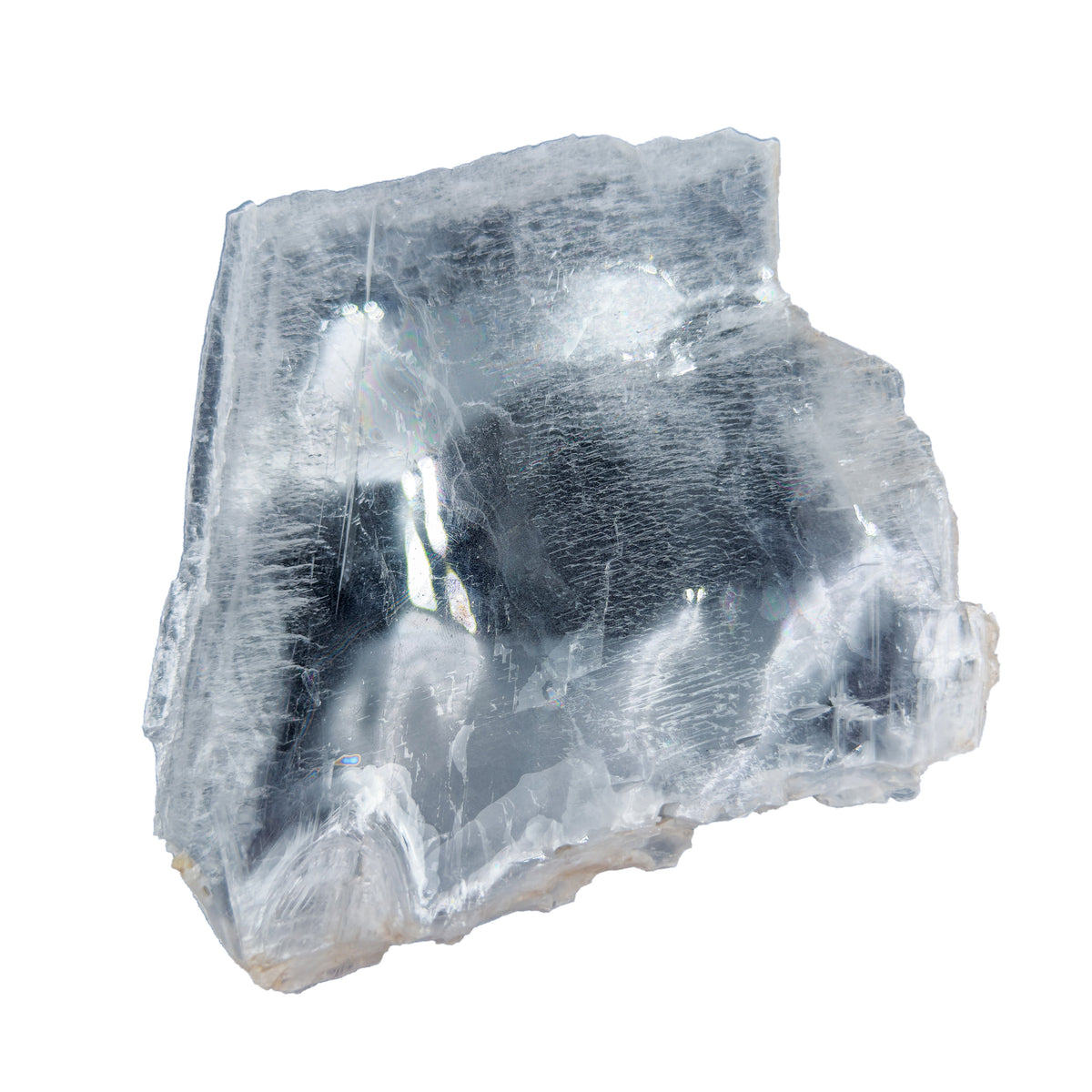 AAA grade selenite clearing slab from New Mexico, left profile, translucent white gypsum fiber, specimen 59.