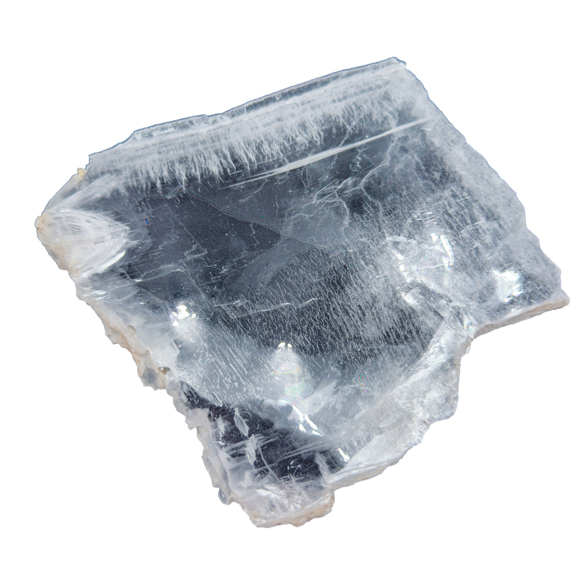 AAA grade selenite clearing slab from New Mexico, reverse side, translucent white gypsum fiber, specimen 59.