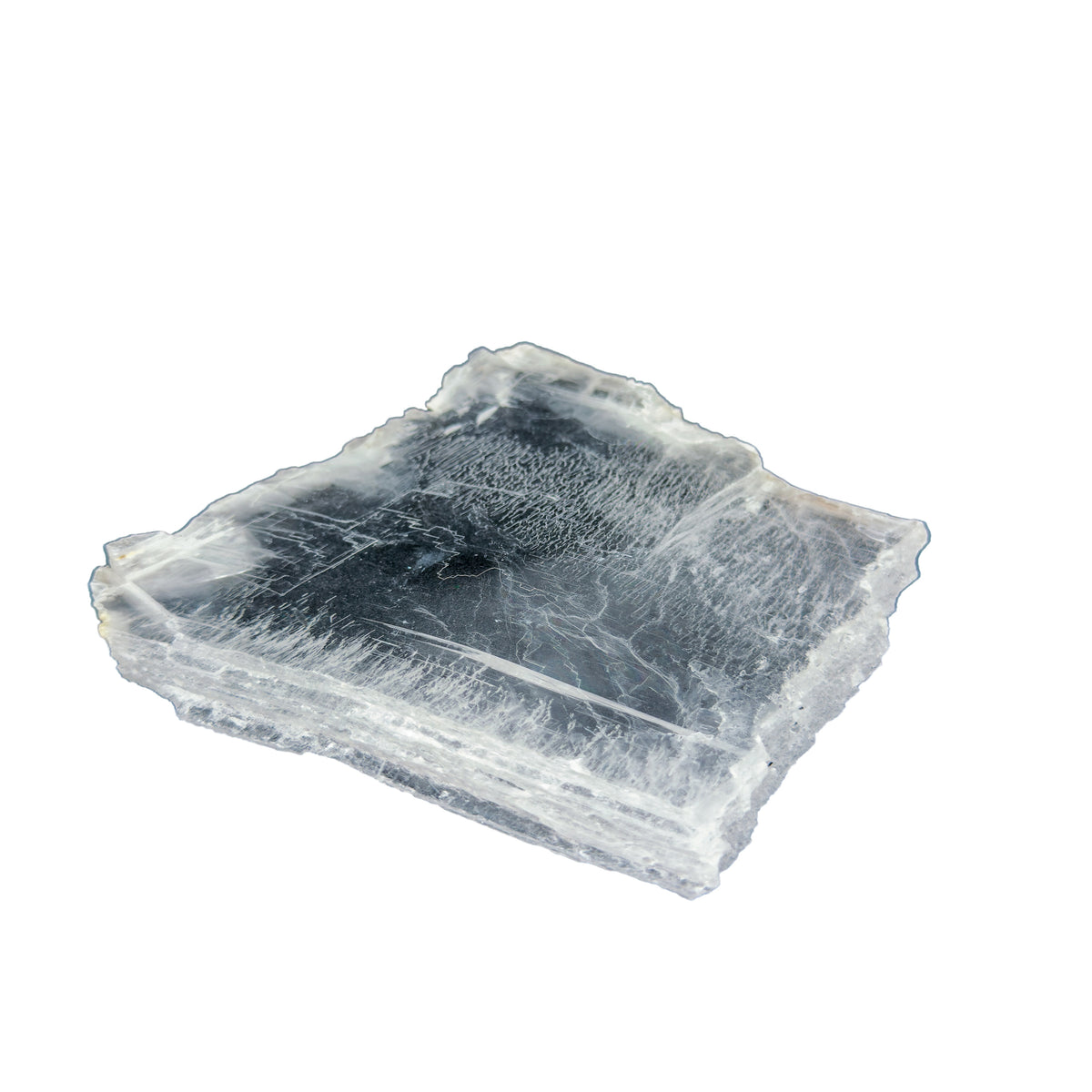 AAA grade selenite clearing slab from New Mexico, alternate angle, translucent white gypsum fiber, specimen 59.