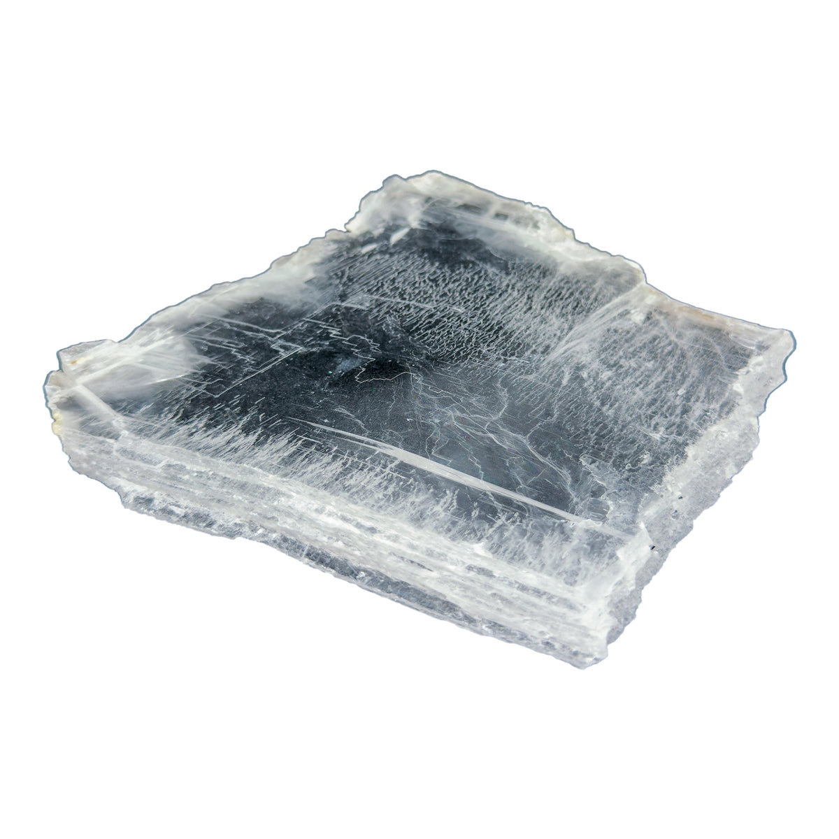 AAA grade selenite clearing slab from New Mexico, alternate angle, translucent white gypsum fiber, specimen 59.