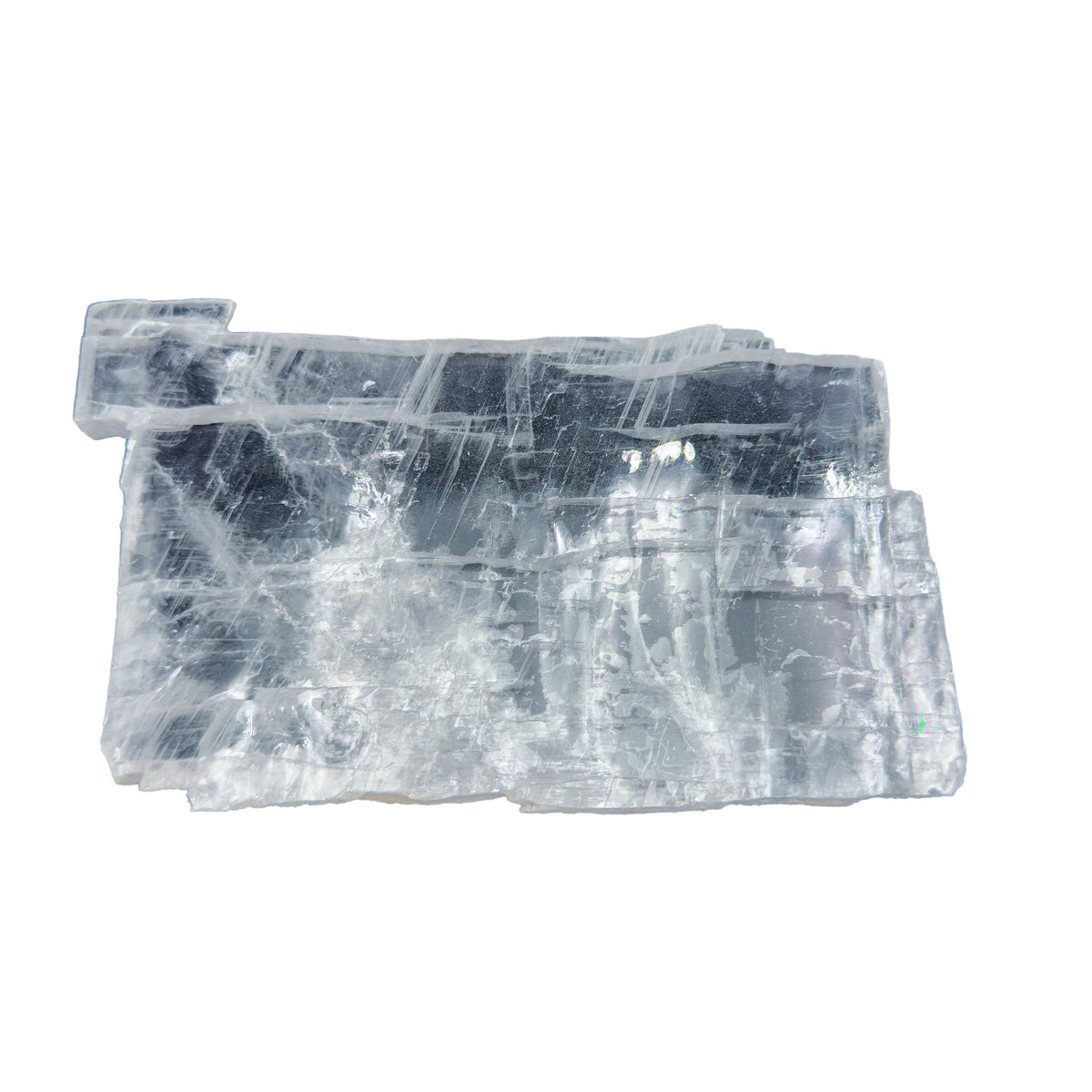 AAA grade selenite clearing slab from New Mexico, left profile, translucent white gypsum fiber, specimen 60.