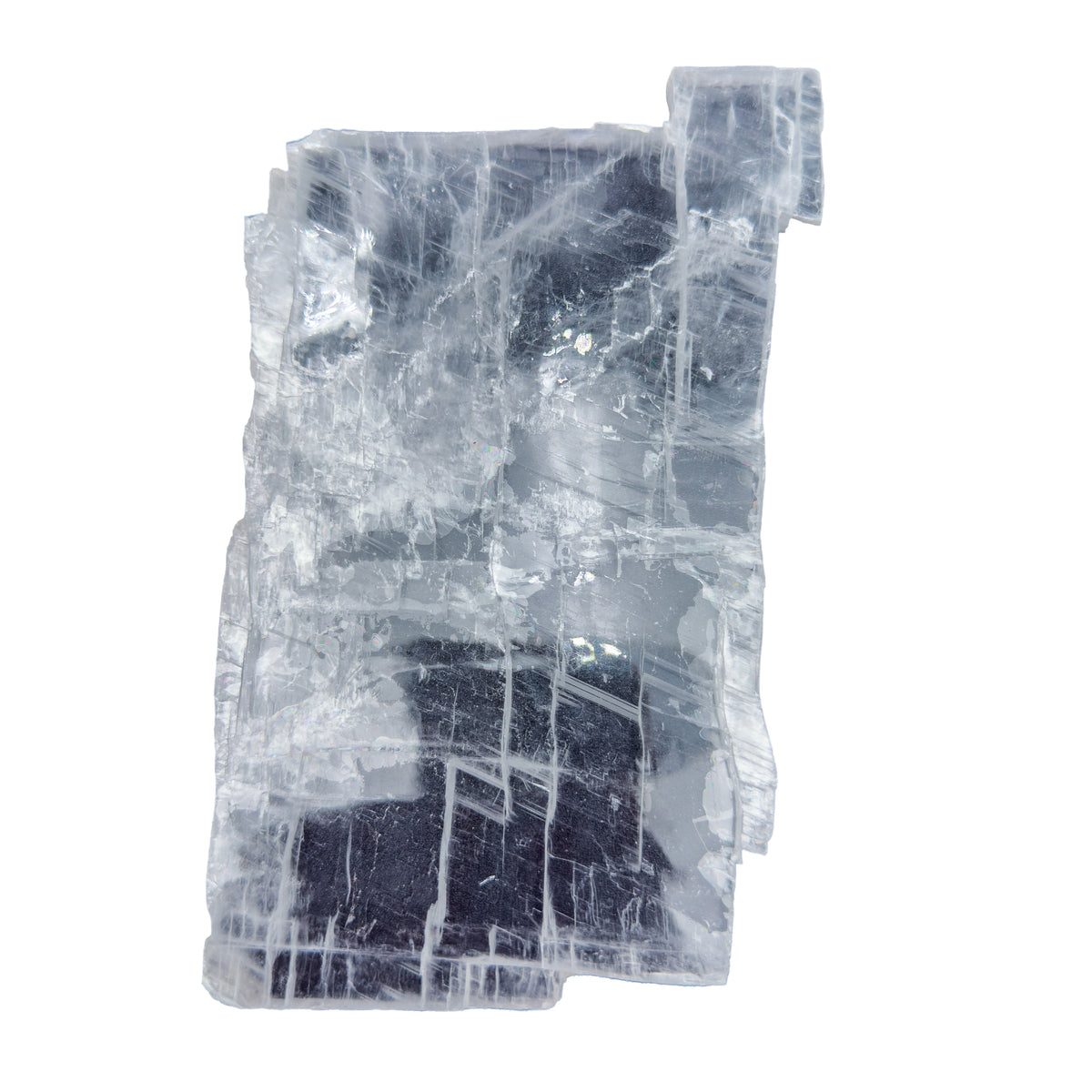 AAA grade selenite clearing slab from New Mexico, reverse side, translucent white gypsum fiber, specimen 60.