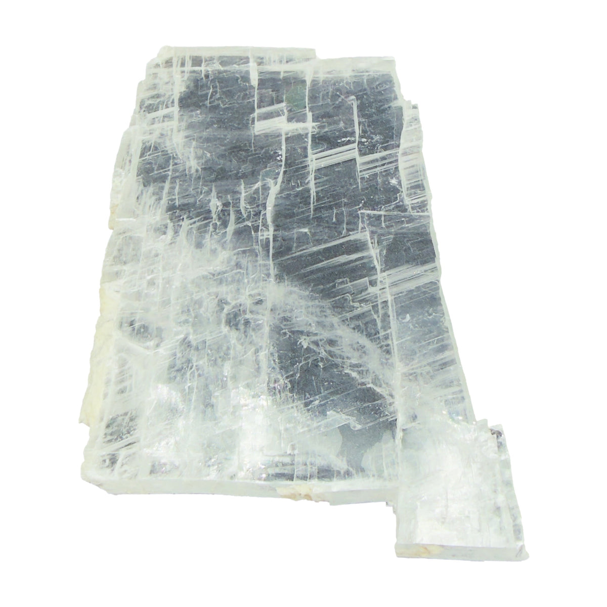 AAA grade selenite clearing slab from New Mexico, detail of the fibrous surface, translucent white gypsum fiber, specimen 60.