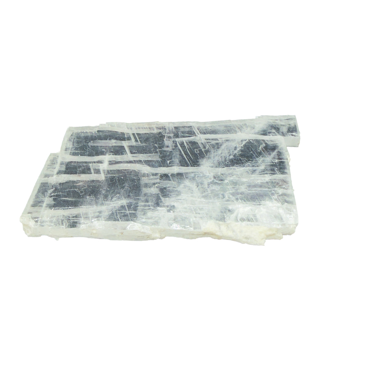 AAA grade selenite clearing slab from New Mexico, top view, translucent white gypsum fiber, specimen 60.