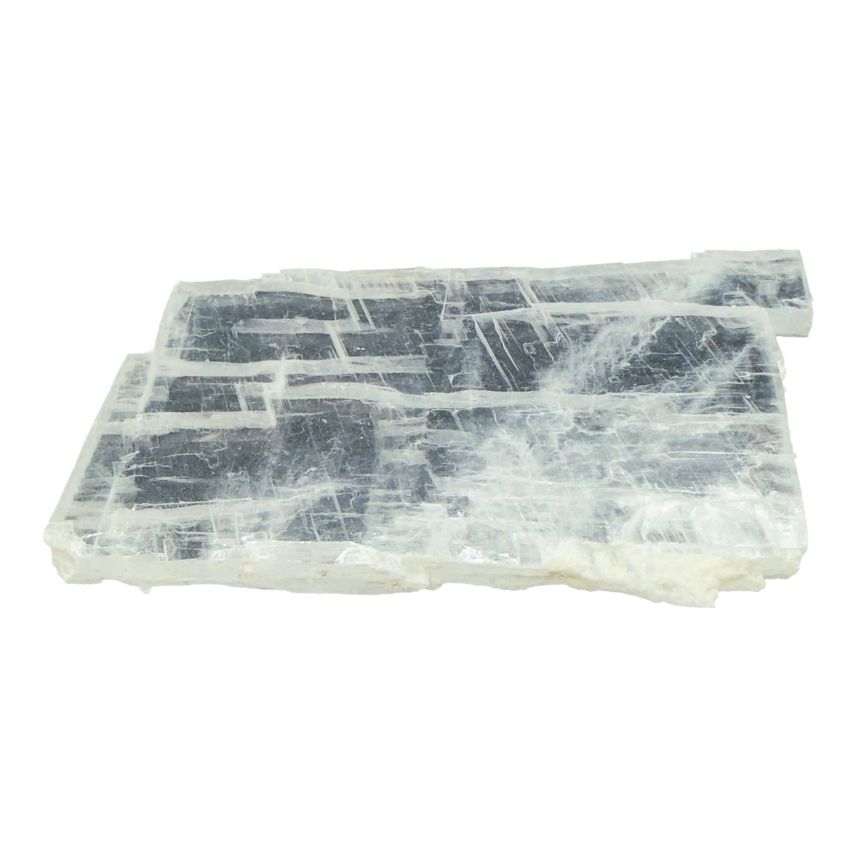 AAA grade selenite clearing slab from New Mexico, top view, translucent white gypsum fiber, specimen 60.