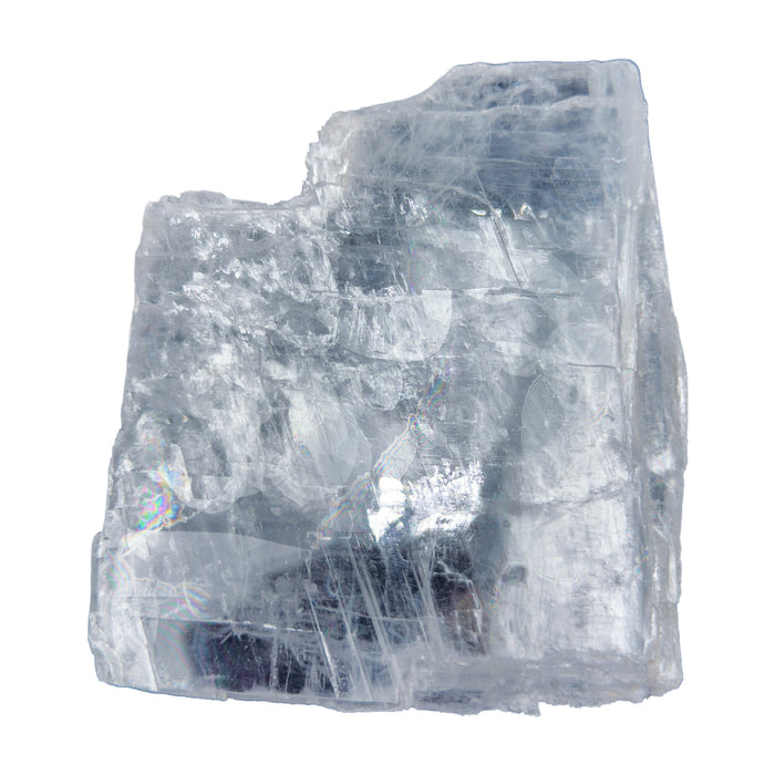 AAA grade selenite clearing slab from New Mexico, front view, satin fibrous surface, 5.09 x 4.21 x 0.56 in, 0.74 pounds.