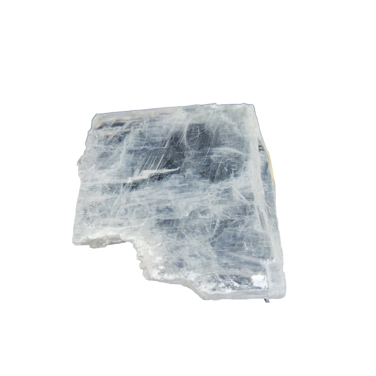 AAA grade selenite clearing slab from New Mexico, top view, translucent white gypsum fiber, specimen 61.