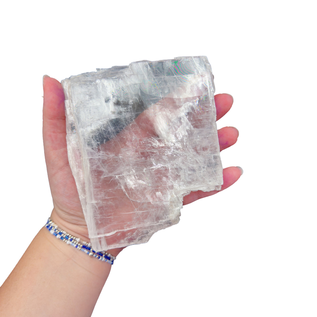 AAA grade selenite clearing slab from New Mexico, further angle, translucent white gypsum fiber, specimen 61.