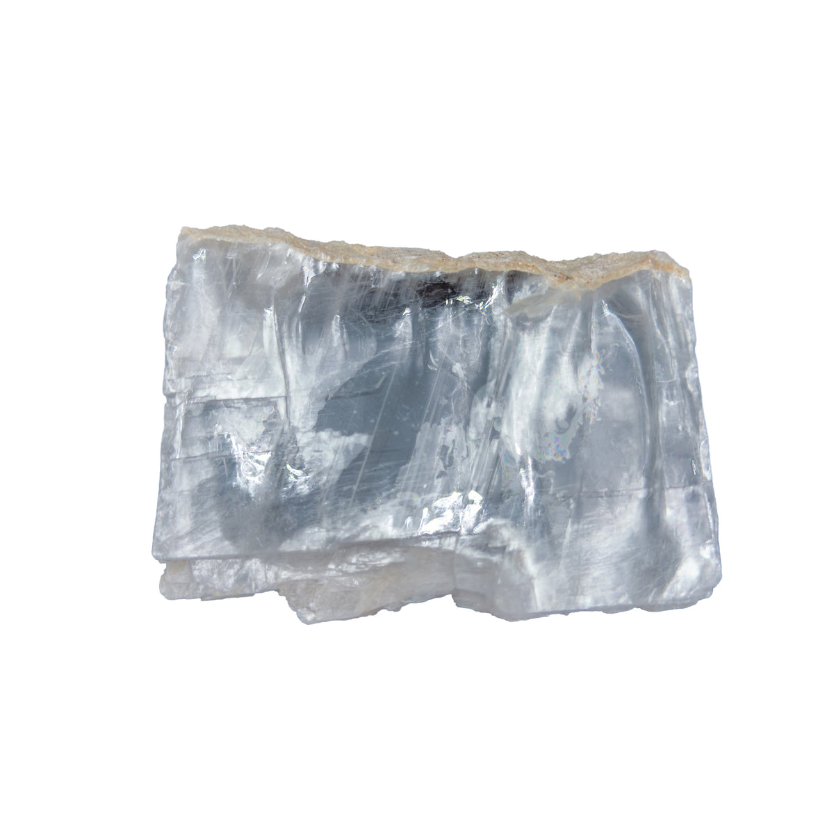 AAA grade selenite clearing slab from New Mexico, left profile, translucent white gypsum fiber, specimen 62.