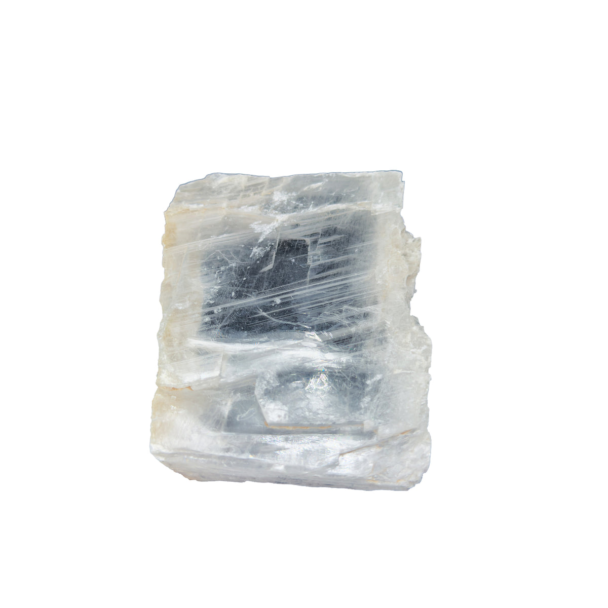 AAA grade selenite clearing slab from New Mexico, edge profile showing thickness, translucent white gypsum fiber, specimen 62.