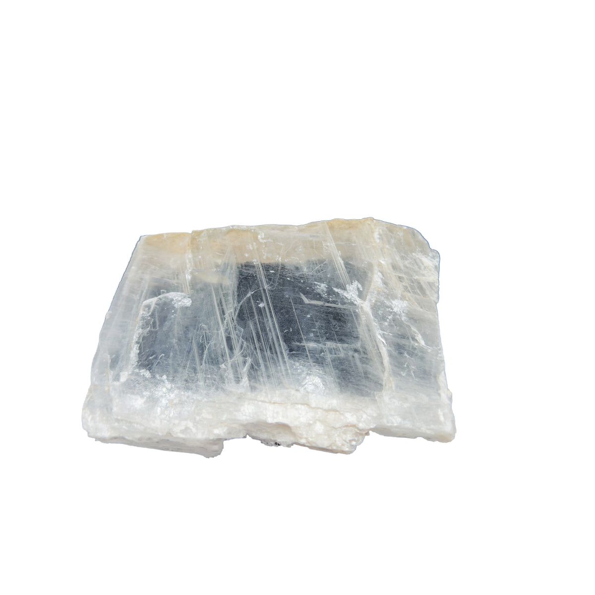 AAA grade selenite clearing slab from New Mexico, alternate angle, translucent white gypsum fiber, specimen 62.
