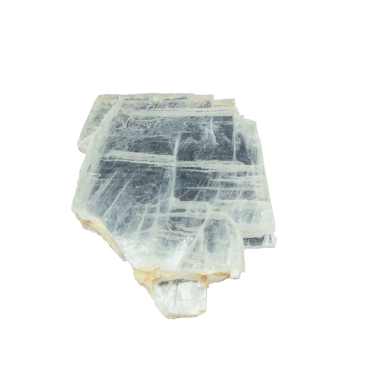 AAA grade selenite clearing slab from New Mexico, detail of the fibrous surface, translucent white gypsum fiber, specimen 63.