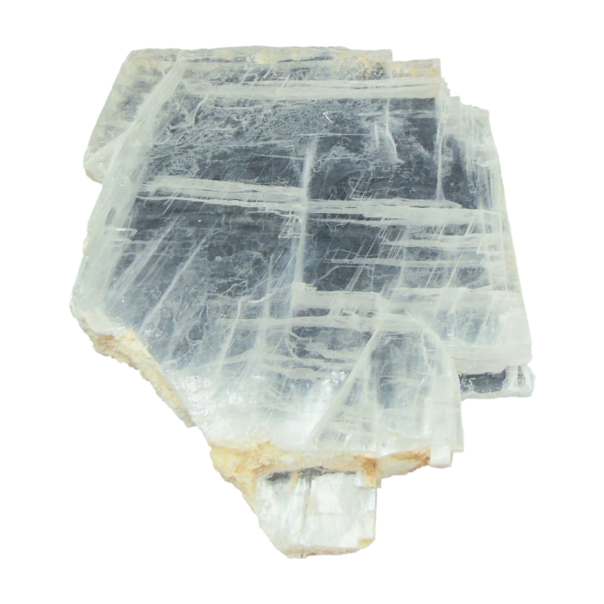 AAA grade selenite clearing slab from New Mexico, detail of the fibrous surface, translucent white gypsum fiber, specimen 63.