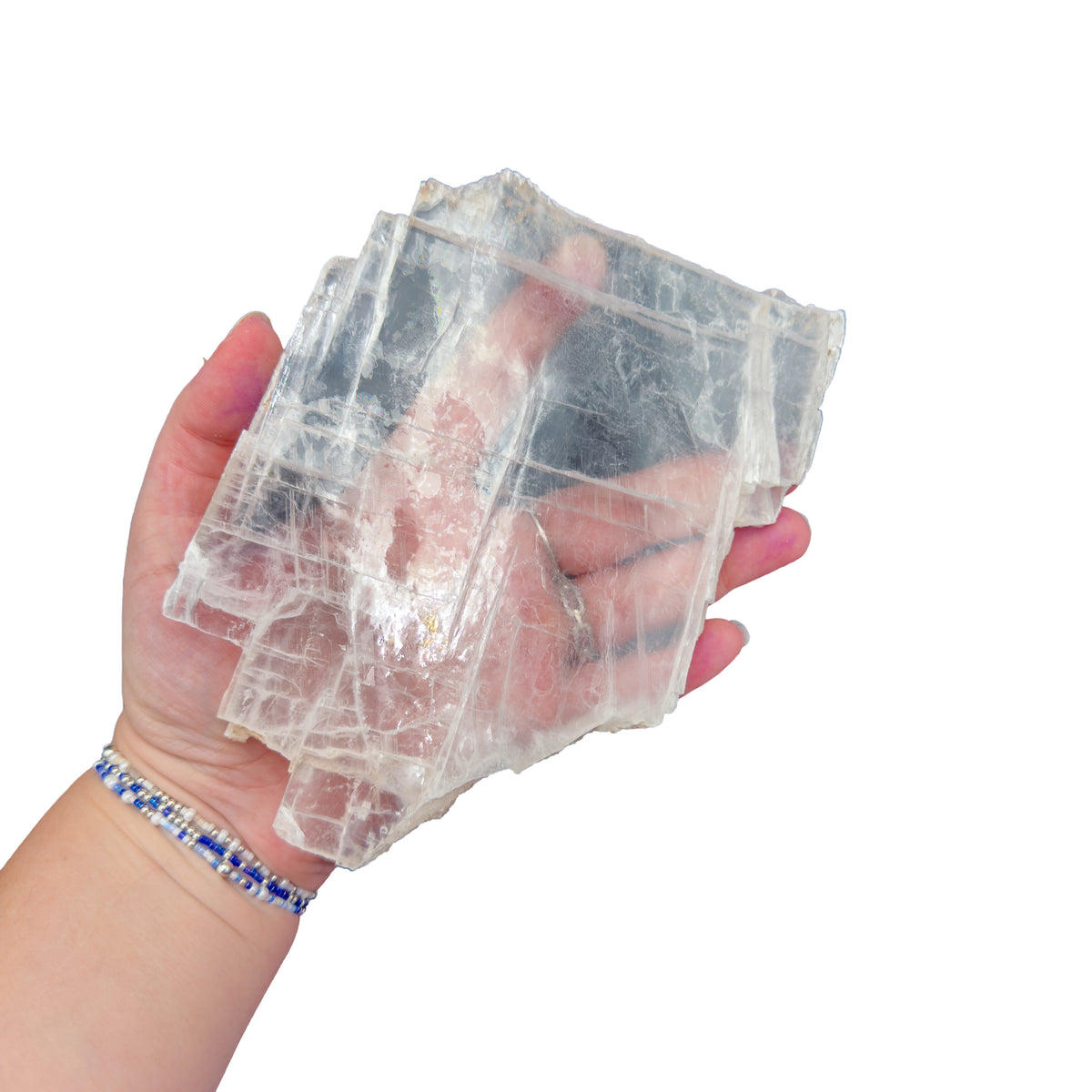 AAA grade selenite clearing slab from New Mexico, further angle, translucent white gypsum fiber, specimen 63.