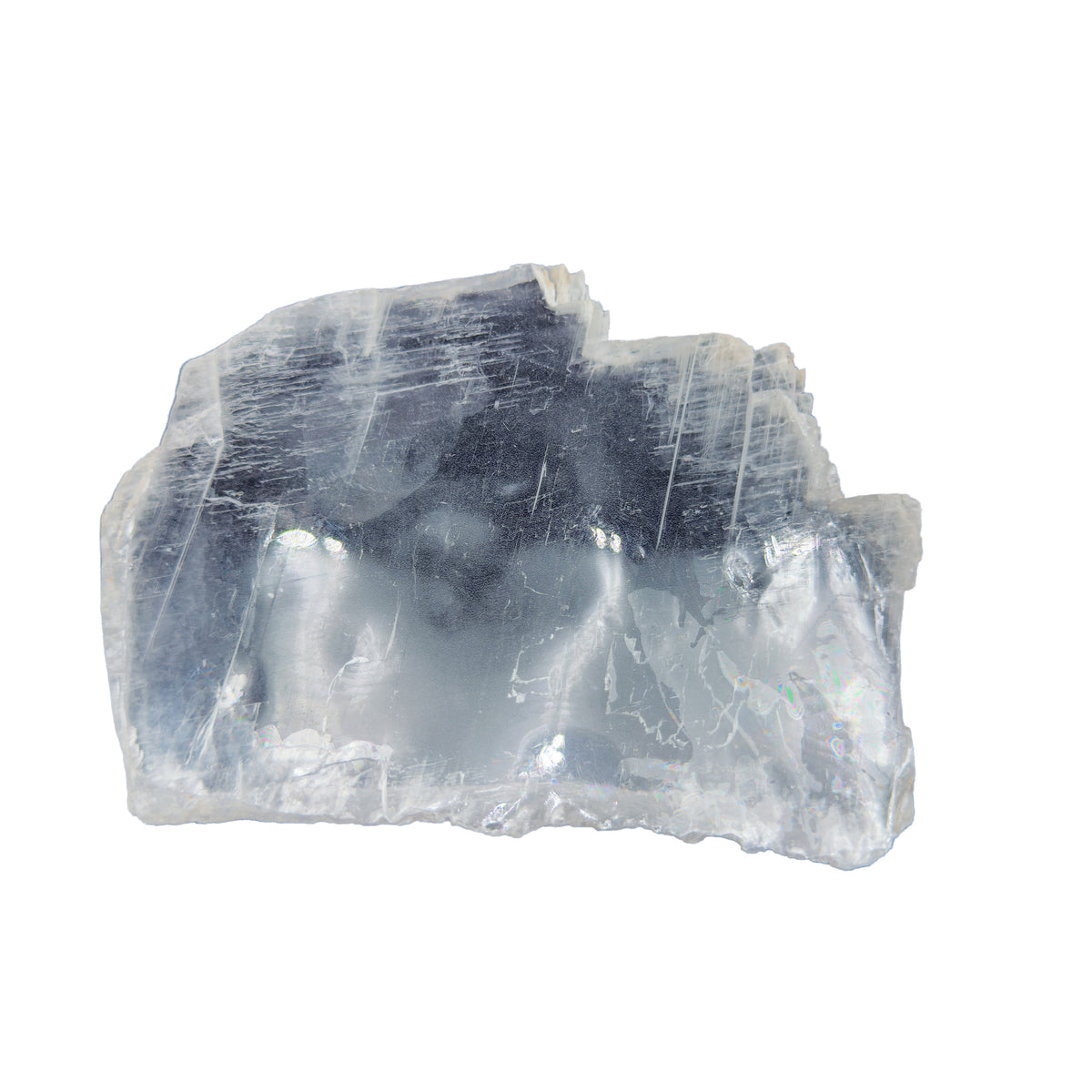 AAA grade selenite clearing slab from New Mexico, left profile, translucent white gypsum fiber, specimen 64.