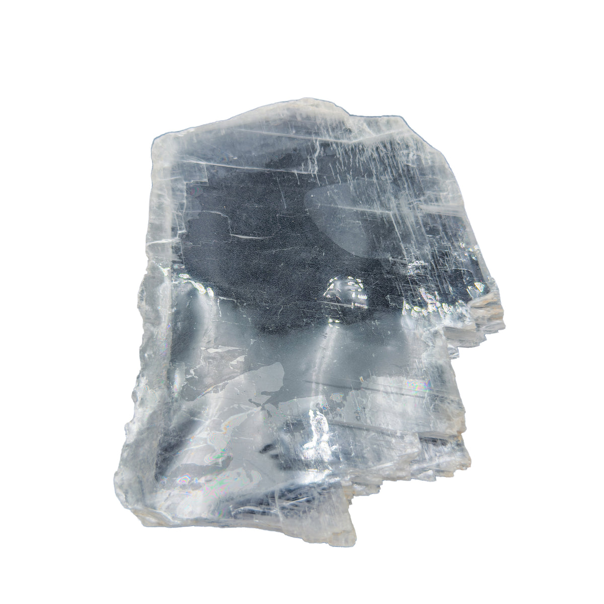 AAA grade selenite clearing slab from New Mexico, reverse side, translucent white gypsum fiber, specimen 64.