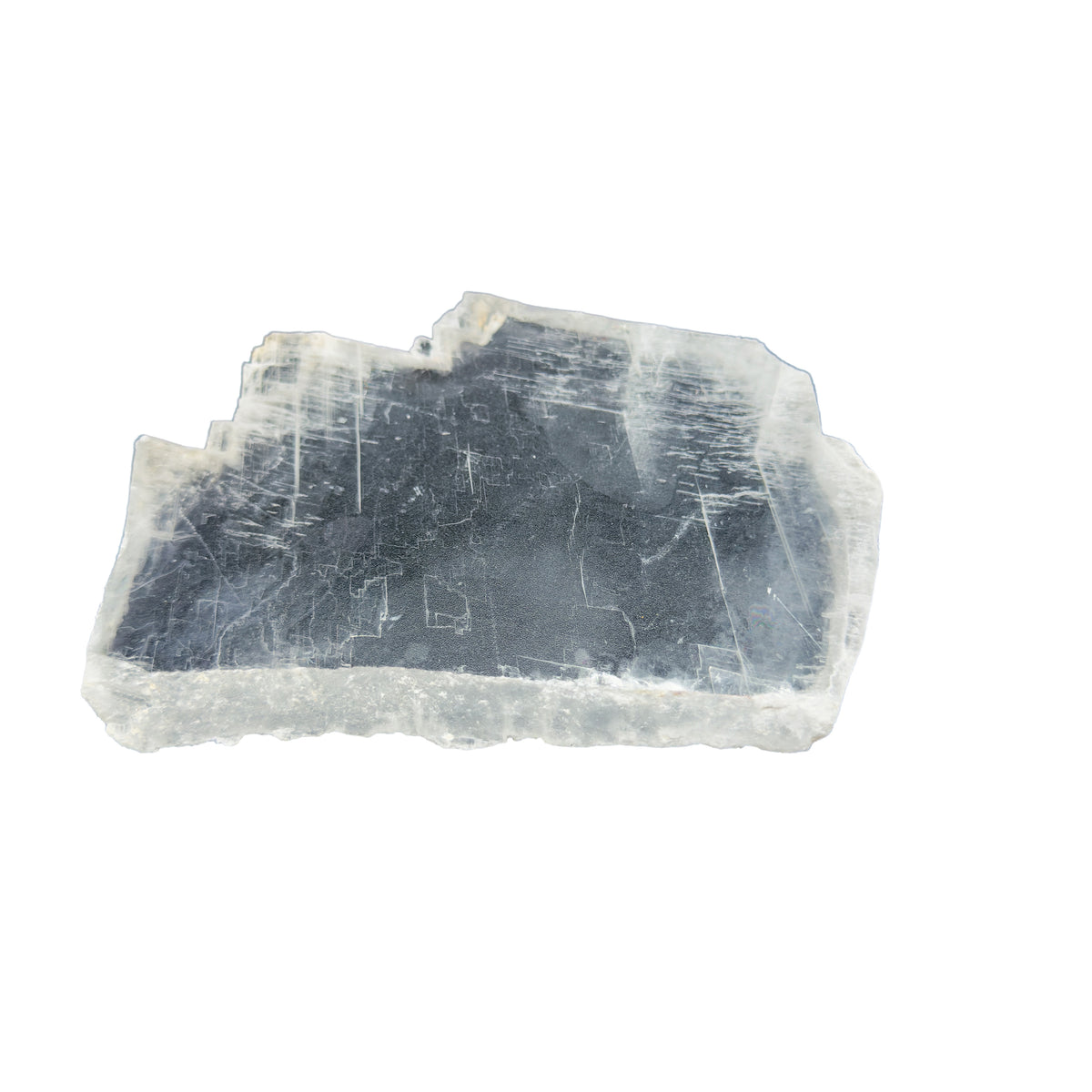 AAA grade selenite clearing slab from New Mexico, alternate angle, translucent white gypsum fiber, specimen 64.