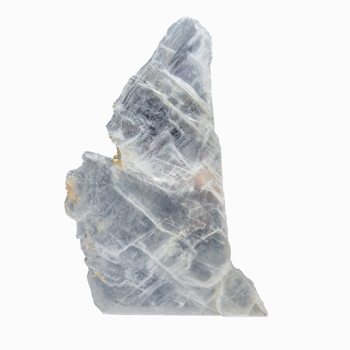 AAA grade selenite standing slab from New Mexico, front view, satin fibrous surface, 6.29 x 0.93 x 10.32 in, 2.99 pounds.