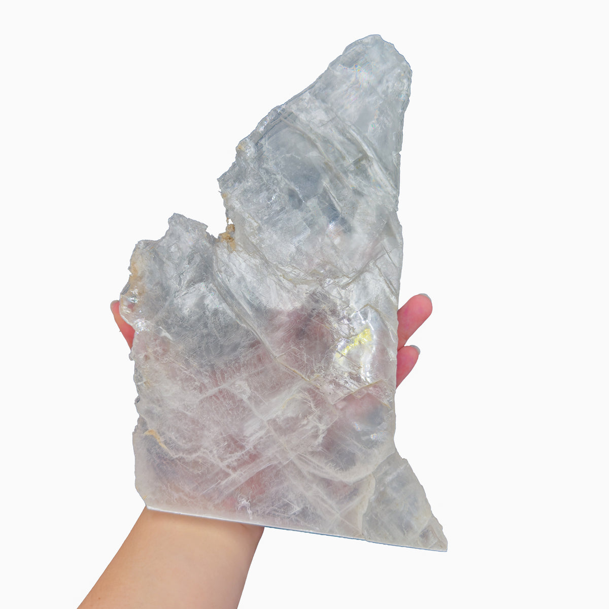 AAA grade selenite standing slab from New Mexico, top view, translucent white gypsum fiber, specimen 51.