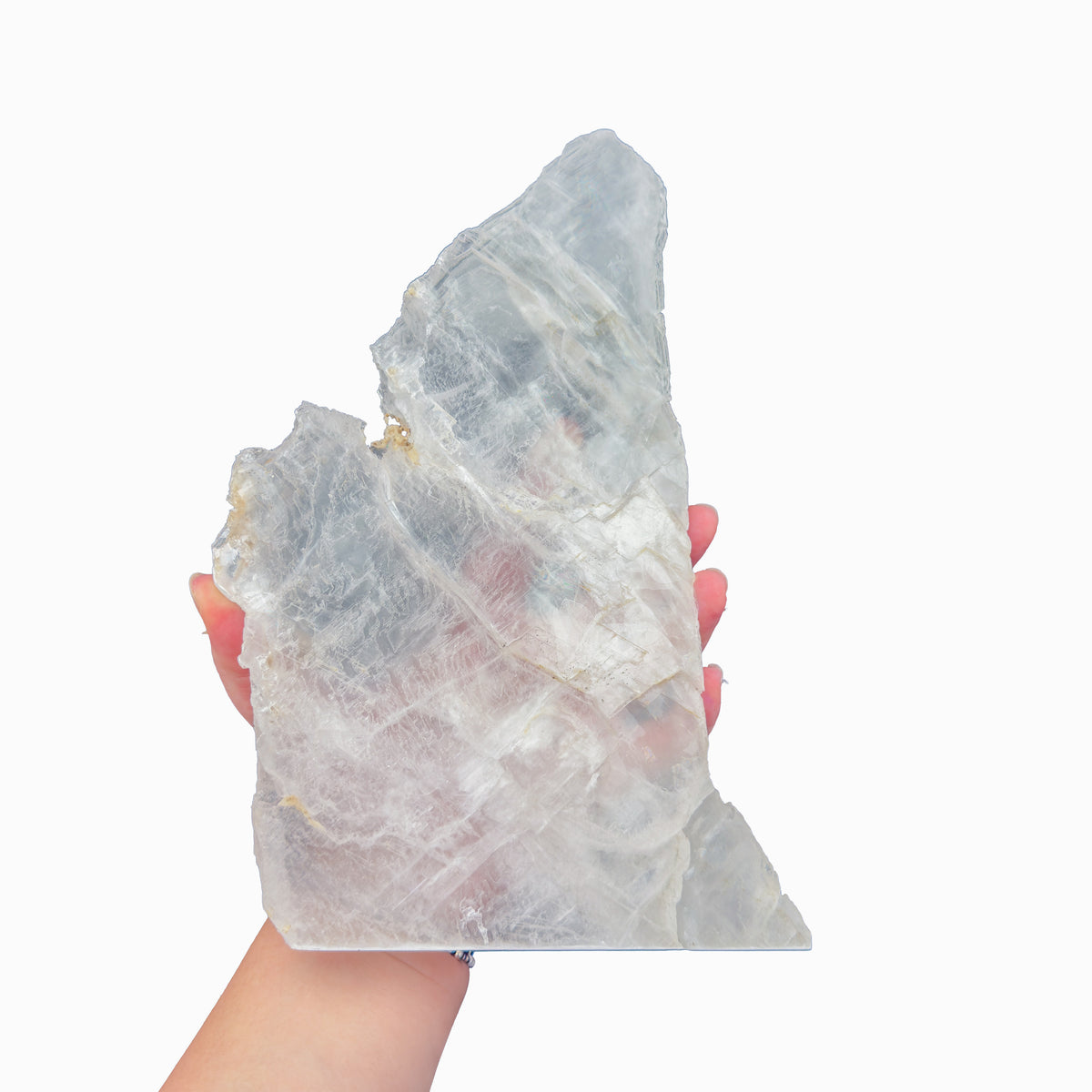 AAA grade selenite standing slab from New Mexico, alternate angle, translucent white gypsum fiber, specimen 51.