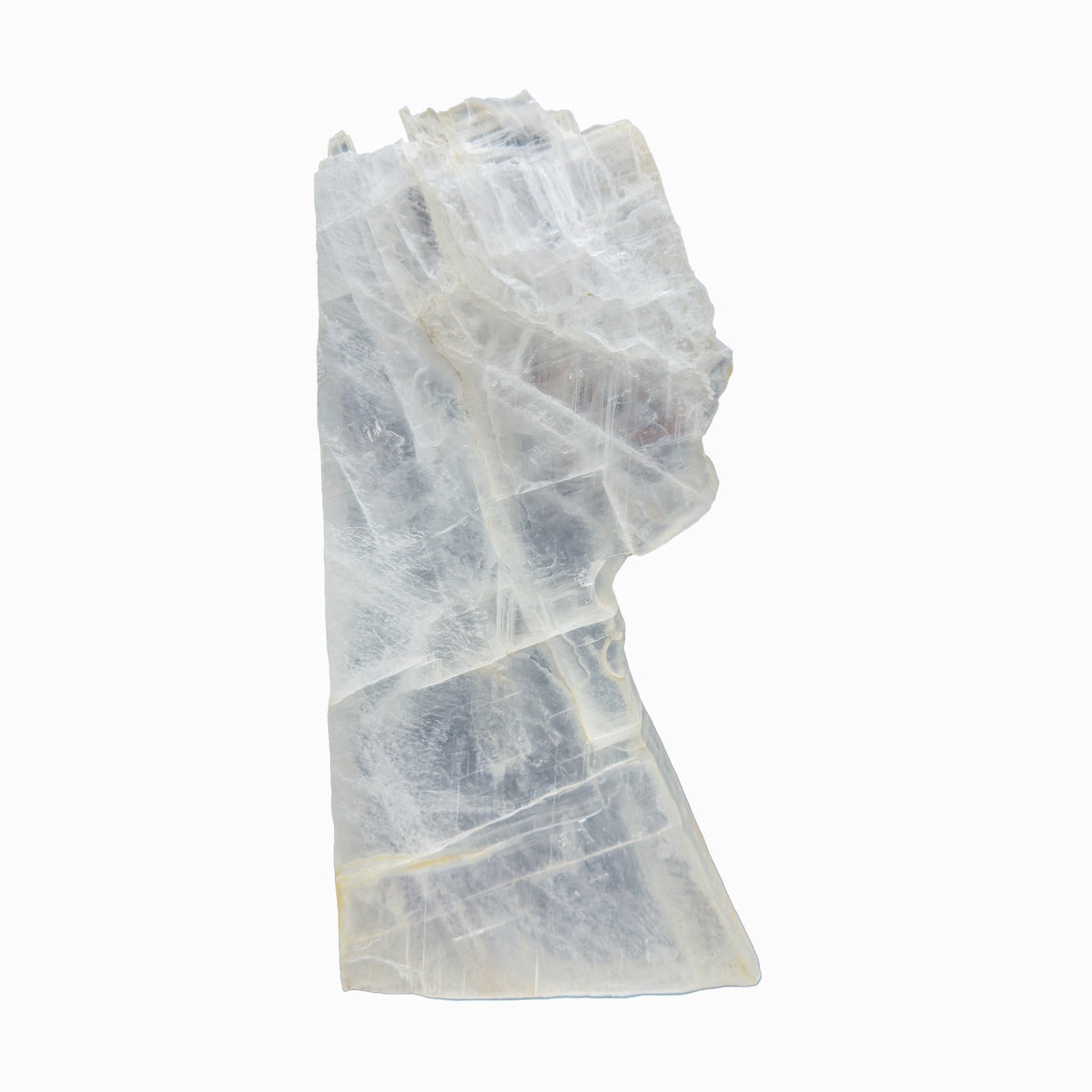 AAA grade selenite standing slab from New Mexico, front view, satin fibrous surface, 4.90 x 1.46 x 9.99 in, 3.39 pounds.