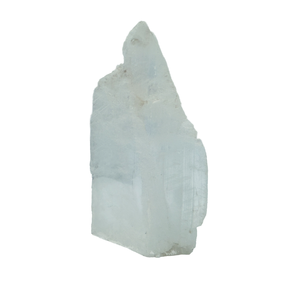 AAA grade selenite standing slab from New Mexico, left profile, translucent white gypsum fiber, specimen 70.