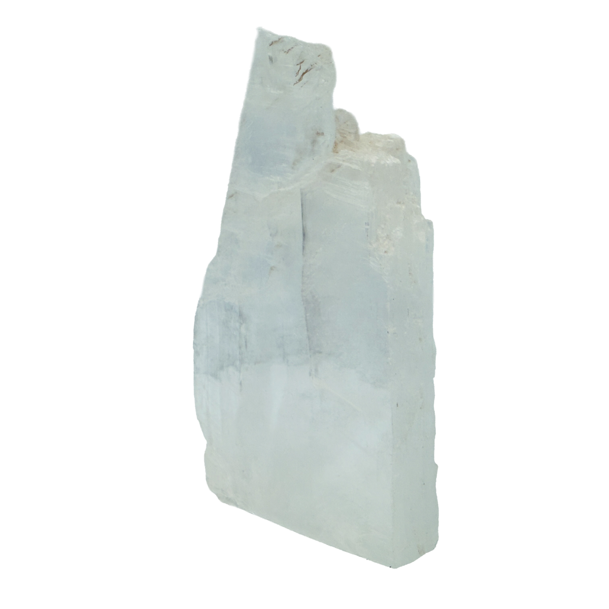 AAA grade selenite standing slab from New Mexico, right profile, translucent white gypsum fiber, specimen 70.
