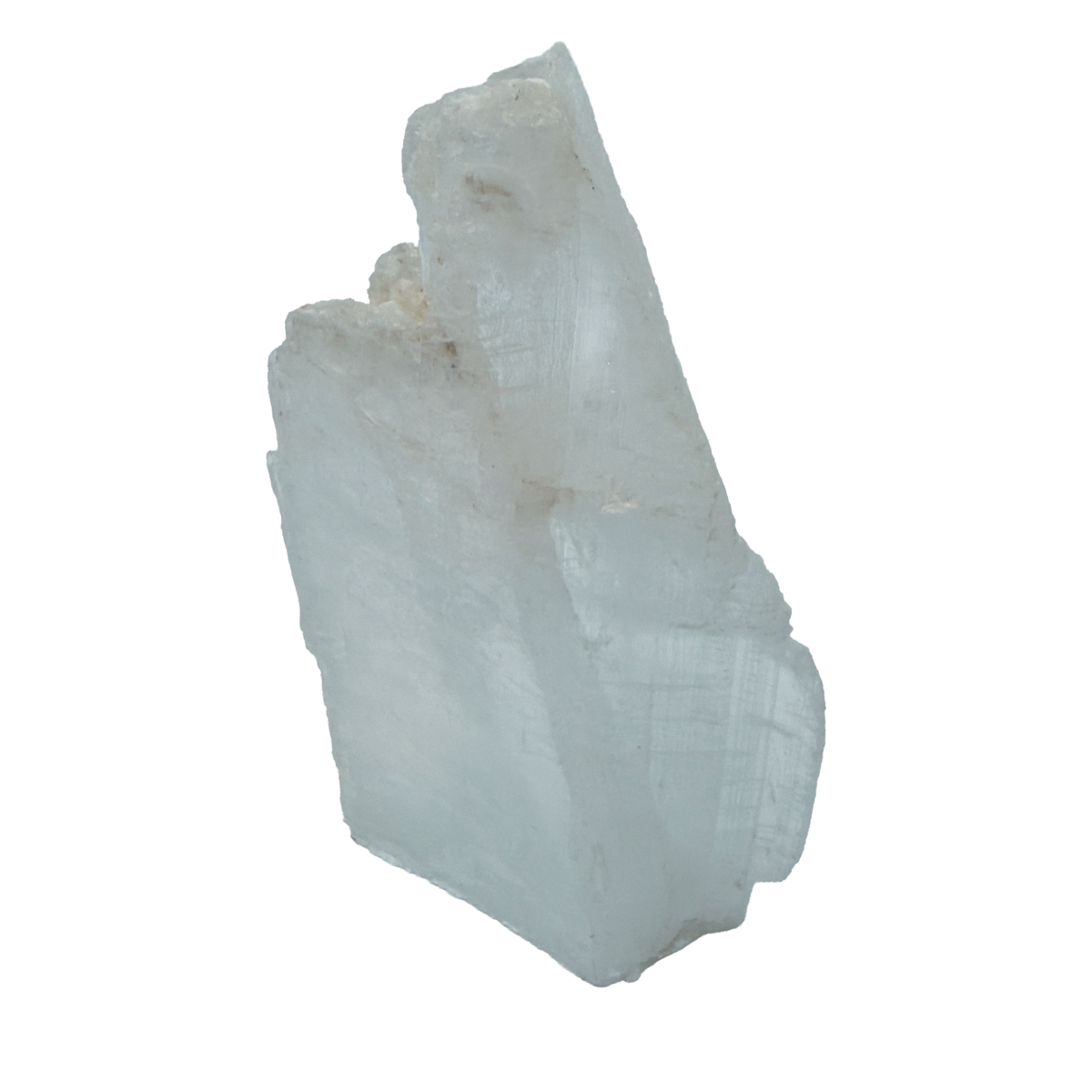 AAA grade selenite standing slab from New Mexico, alternate angle, translucent white gypsum fiber, specimen 70.
