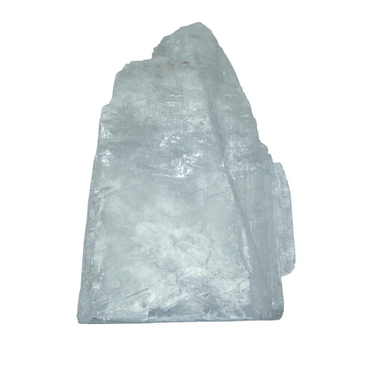 AAA grade selenite standing slab from New Mexico, detail of the fibrous surface, translucent white gypsum fiber, specimen 70.