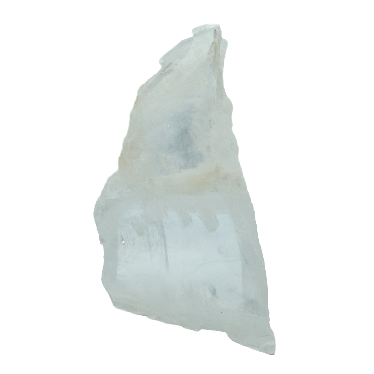 AAA grade selenite standing slab from New Mexico, left profile, translucent white gypsum fiber, specimen 71.