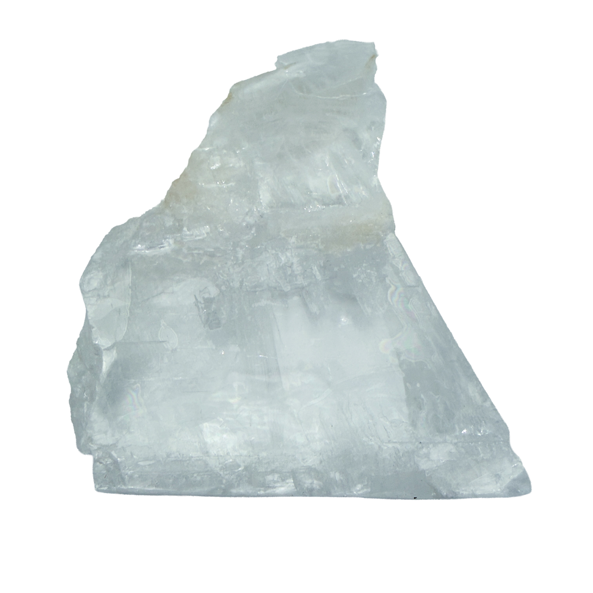 AAA grade selenite standing slab from New Mexico, top edge detail, translucent white gypsum fiber, specimen 71.