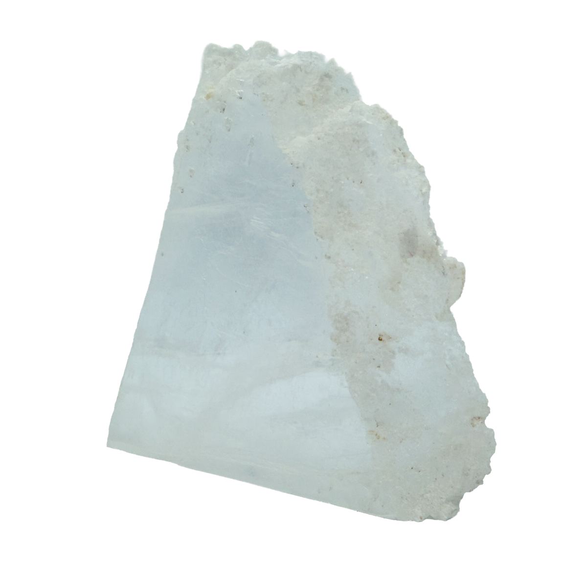 AAA grade selenite standing slab from New Mexico, left profile, translucent white gypsum fiber, specimen 72.
