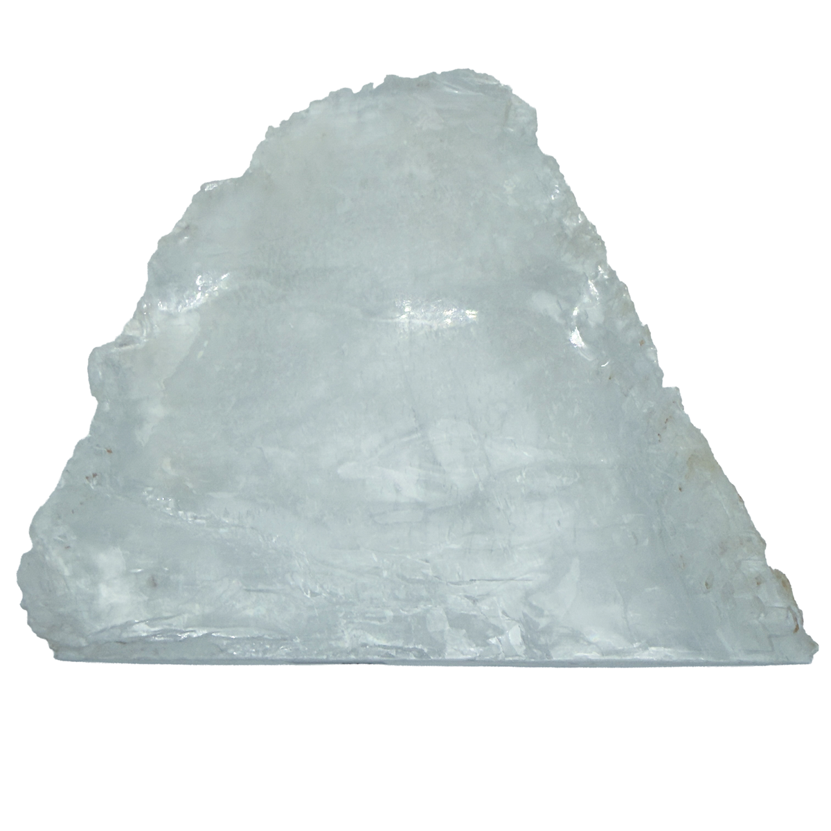 AAA grade selenite standing slab from New Mexico, top edge detail, translucent white gypsum fiber, specimen 72.