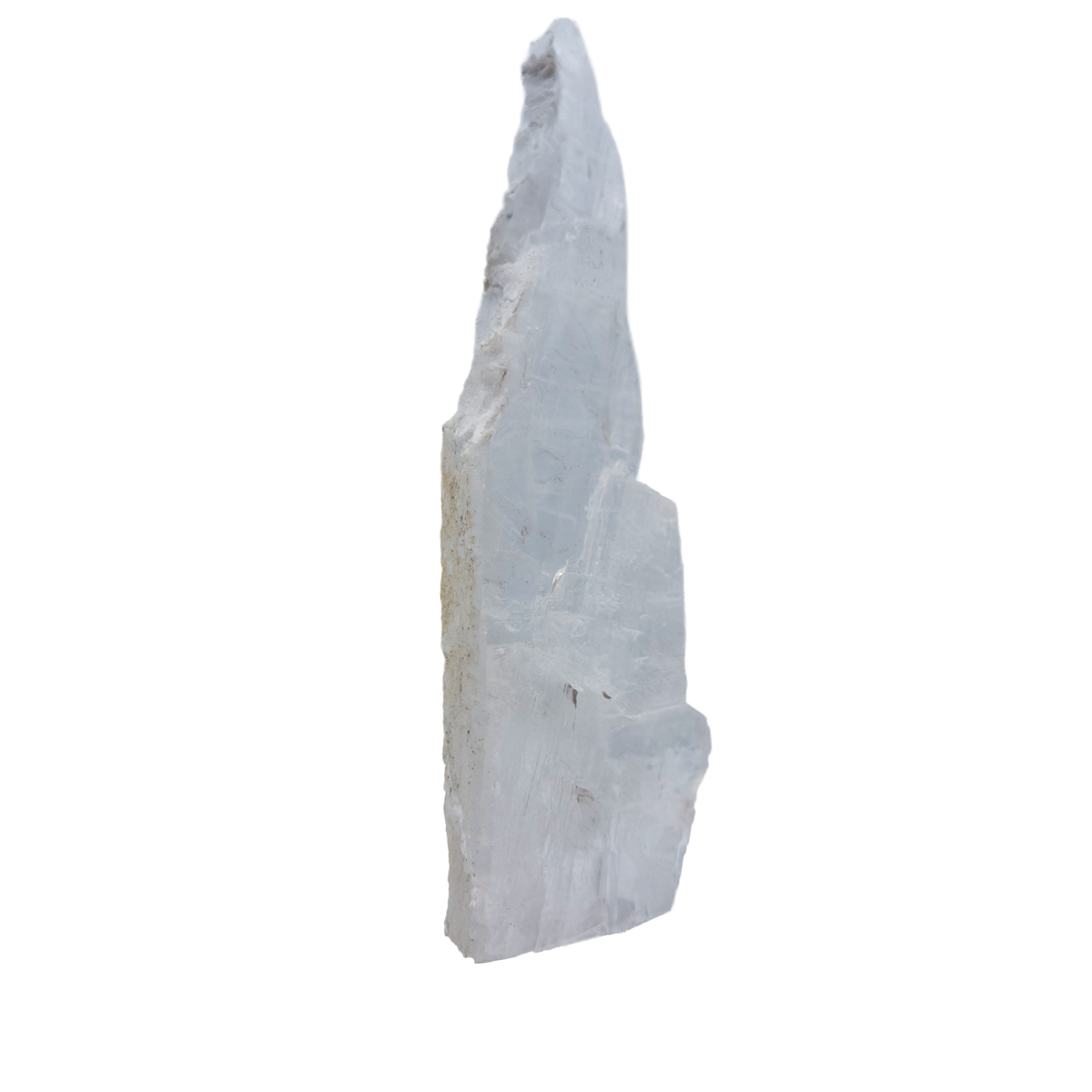 AAA grade selenite standing slab from New Mexico, detail of the fibrous surface, translucent white gypsum fiber, specimen 73.