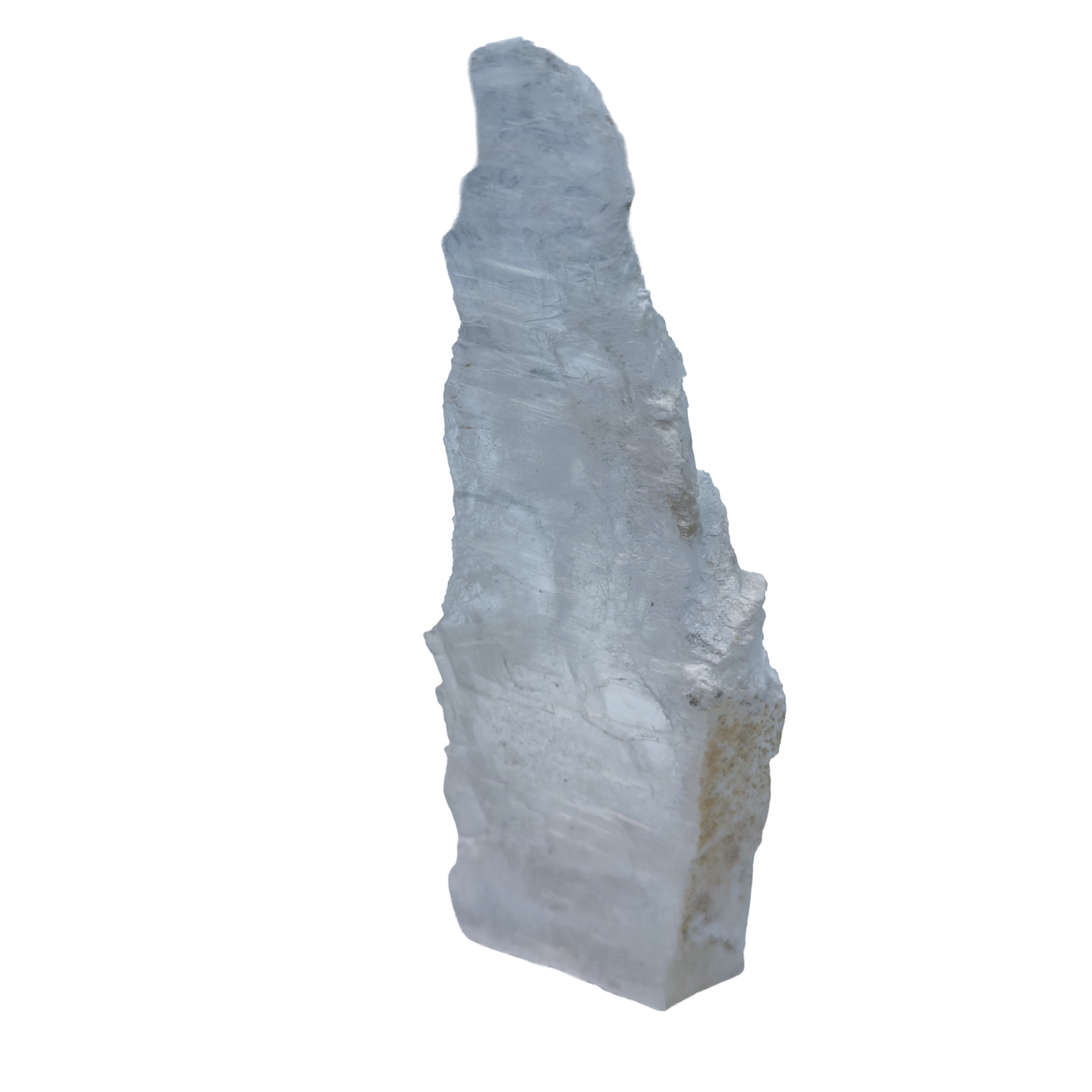 AAA grade selenite standing slab from New Mexico, top edge detail, translucent white gypsum fiber, specimen 73.