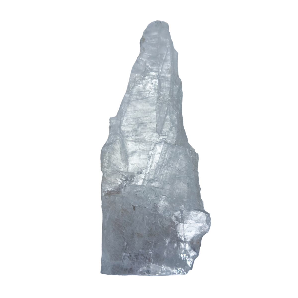 AAA grade selenite standing slab from New Mexico, alternate angle, translucent white gypsum fiber, specimen 73.