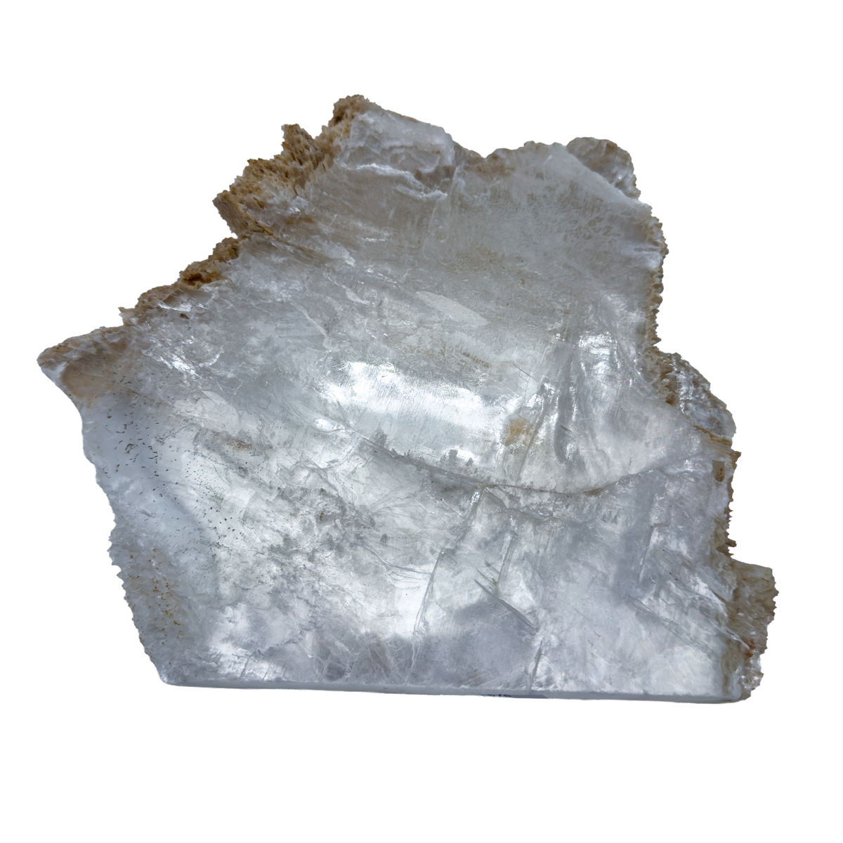 AAA grade selenite standing slab from New Mexico, alternate angle, translucent white gypsum fiber, specimen 74.