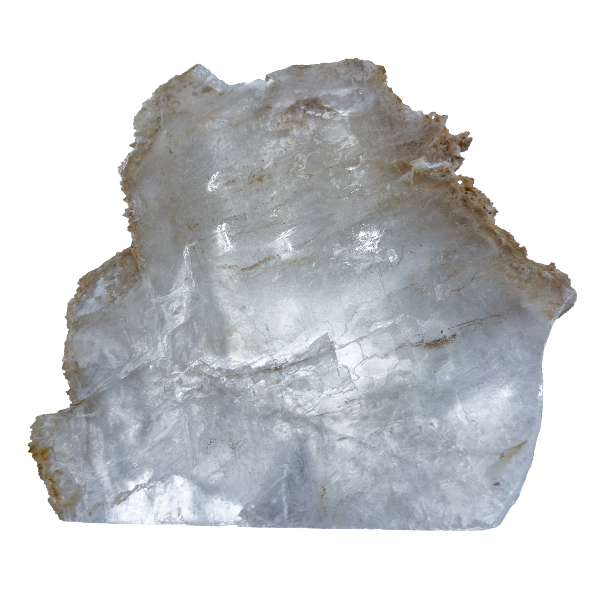 AAA grade selenite standing slab from New Mexico, detail of the fibrous surface, translucent white gypsum fiber, specimen 74.