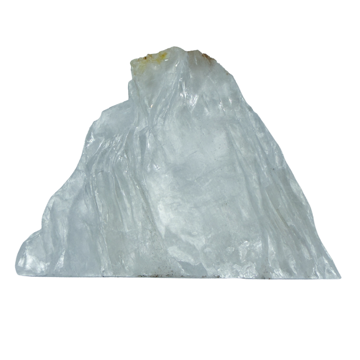 AAA grade selenite standing slab from New Mexico, top edge detail, translucent white gypsum fiber, specimen 75.