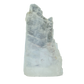 AAA grade selenite standing slab from New Mexico, front view, tall stepped column with pale blue-white fiber with clean vertical striations, 3.83 x 1.49 x 7.40 in, 2.32 pounds.