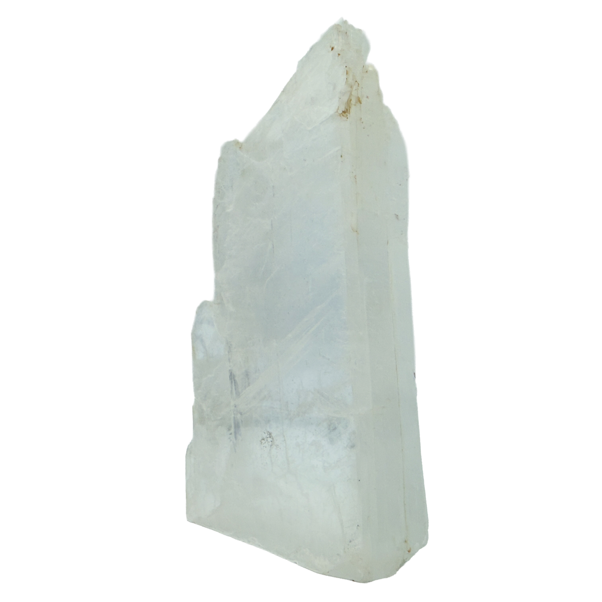AAA grade selenite standing slab from New Mexico, top edge detail, translucent white gypsum fiber, specimen 76.