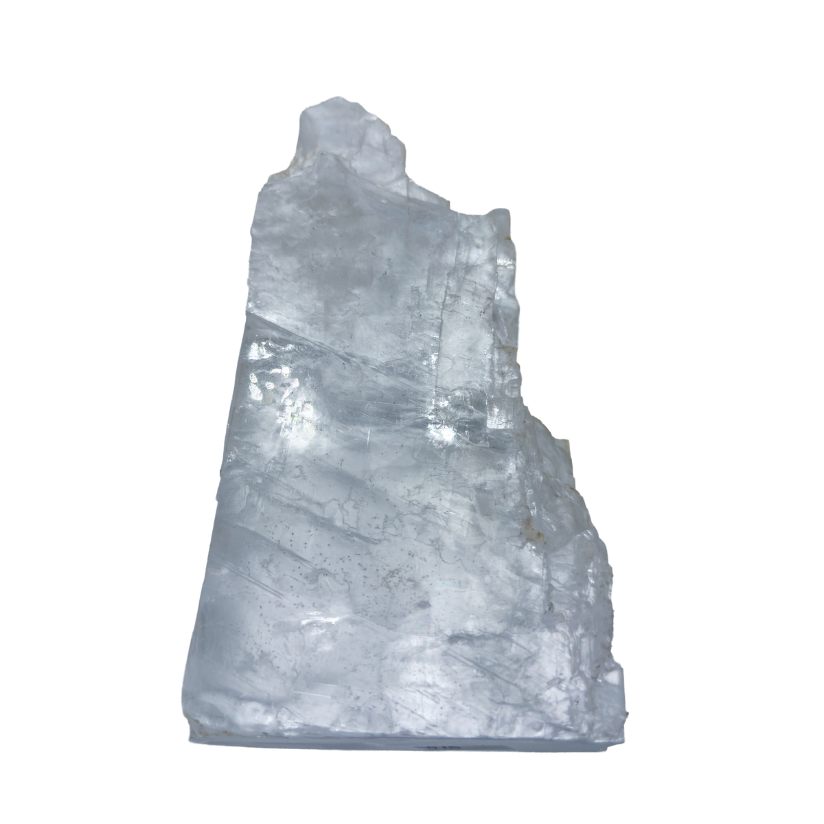 AAA grade selenite standing slab from New Mexico, detail of the fibrous surface, translucent white gypsum fiber, specimen 76.