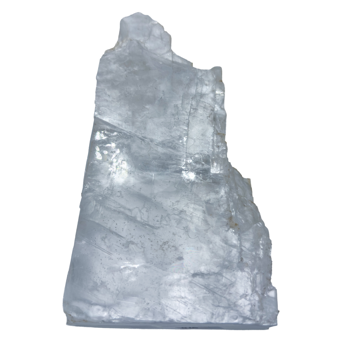 AAA grade selenite standing slab from New Mexico, detail of the fibrous surface, translucent white gypsum fiber, specimen 76.