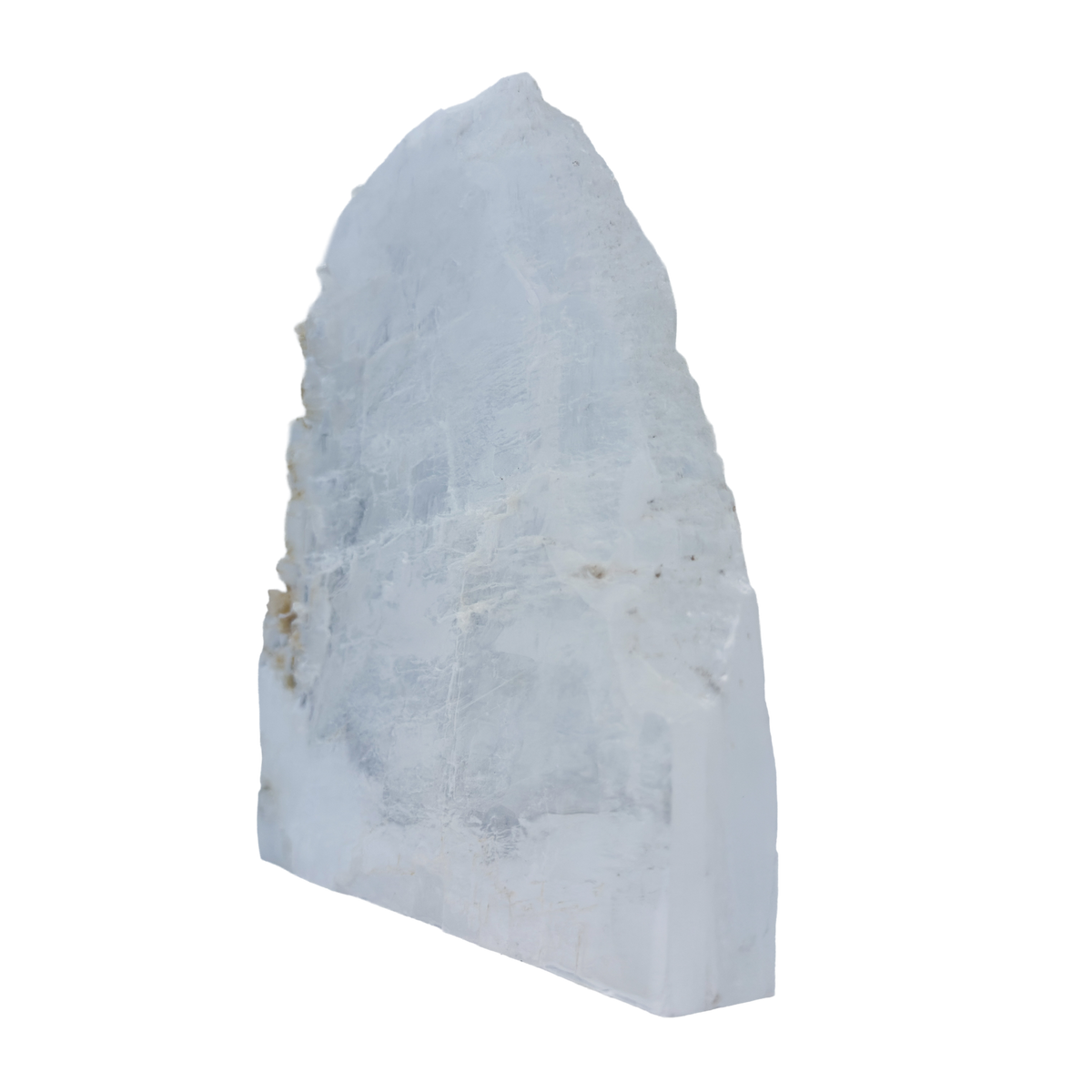 AAA grade selenite standing slab from New Mexico, detail of the fibrous surface, translucent white gypsum fiber, specimen 77.