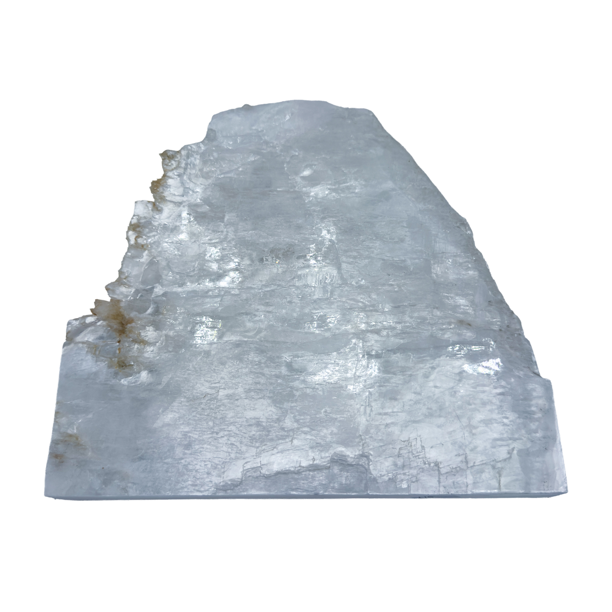 AAA grade selenite standing slab from New Mexico, left profile, translucent white gypsum fiber, specimen 77.