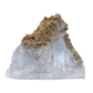 AAA grade selenite standing slab from New Mexico, front view, broad peak with a heavy ochre matrix crust across the whole top edge, 8.54 x 1.24 x 6.54 in, 2.77 pounds.